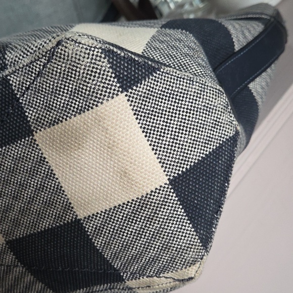 COACH Navy Buffalo Plaid Canvas Tote - Picture 9 of 16